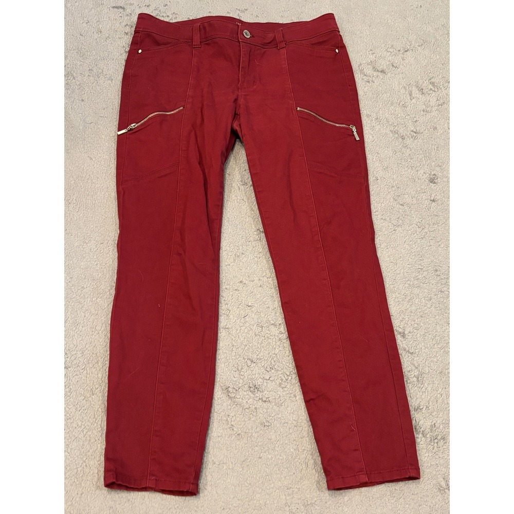 White House Black Market The Skimmer Pants Red Zipper Pockets Size 8